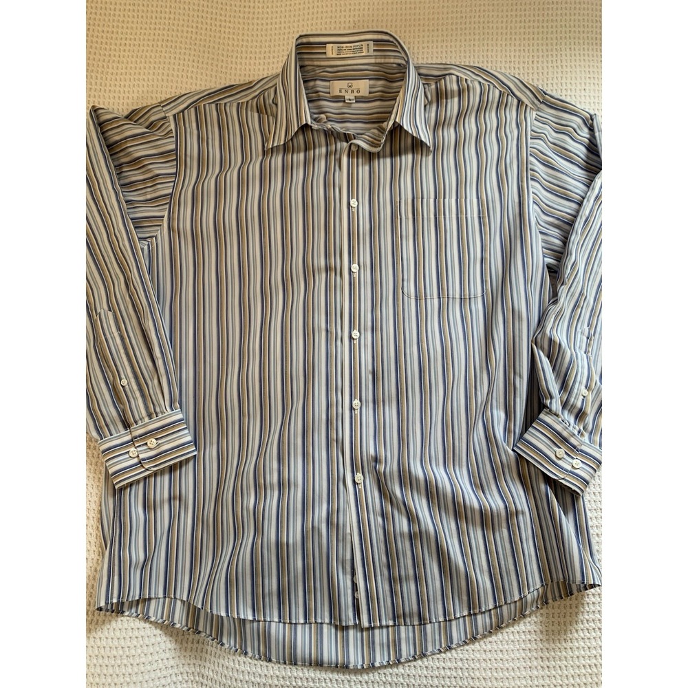 ENRO Mens Button Down Shirt Non Iron Large‎ Striped